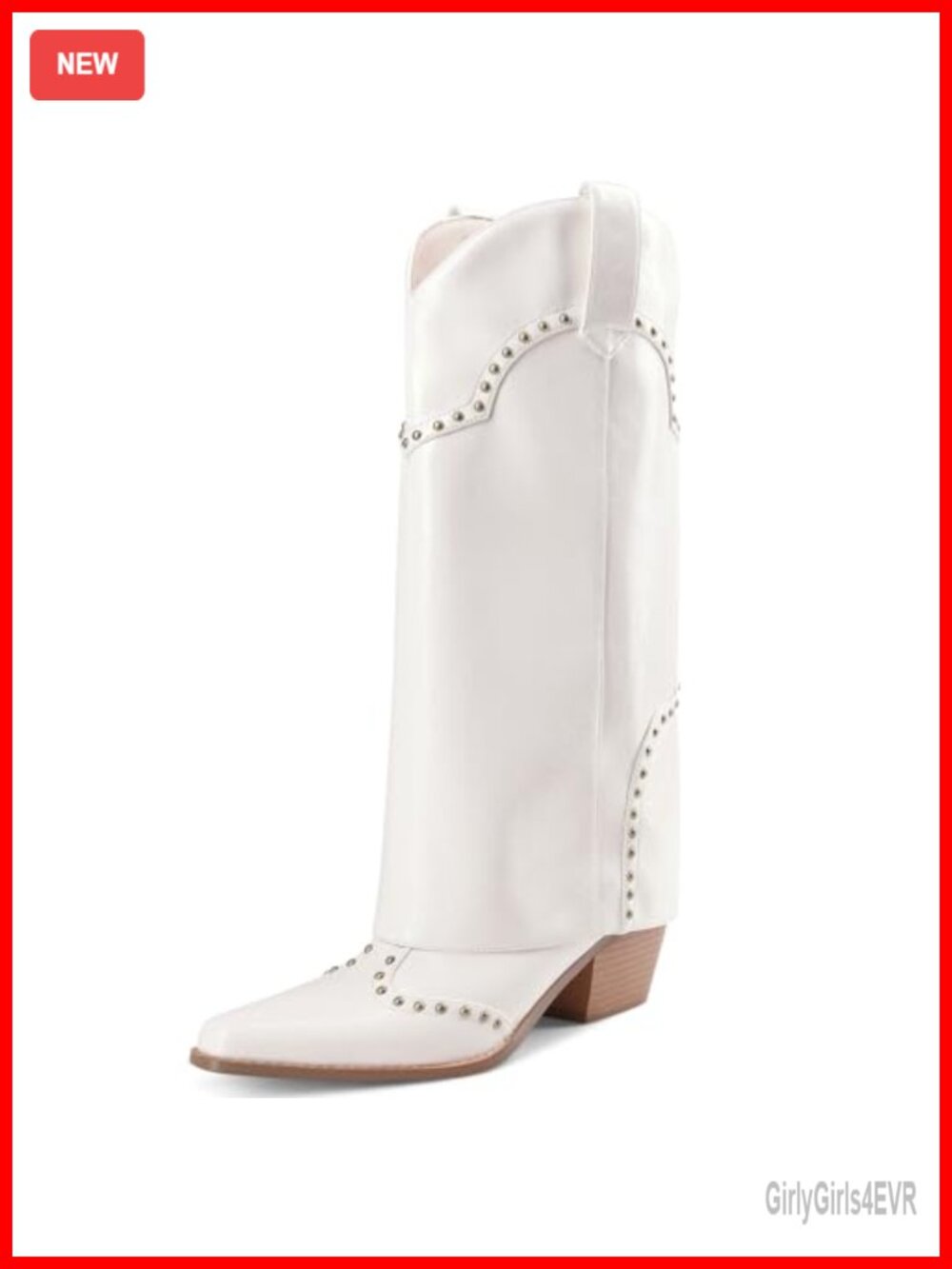 Faux Leather Knee High Cowboy Boots Fold Over Block Heel Pull On